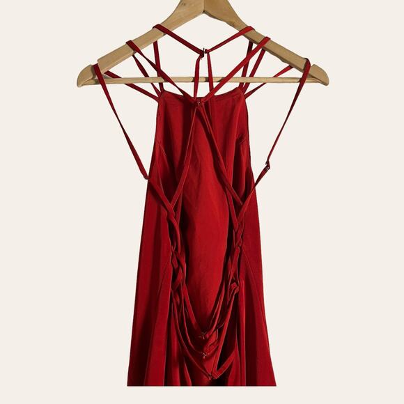 La Femme Red Strappy High Neck Slit Formal Gown Size 6 - Picture 4 of 7
